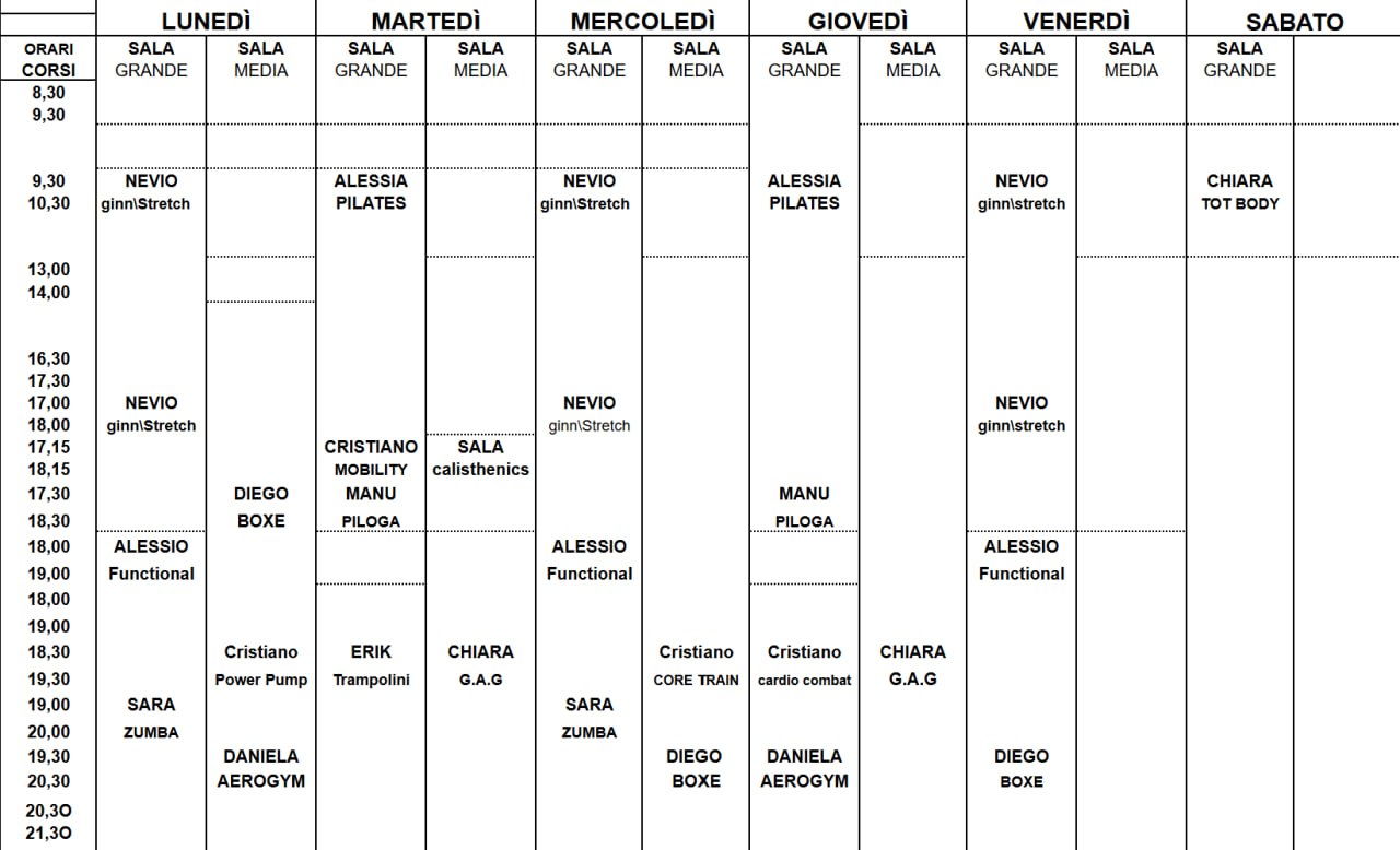 Calendario Corsi NewGym Club Trieste — Luglio 2026
